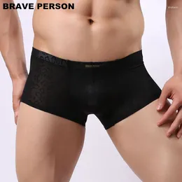 Underpants BRAVE PERSON Nylon Lace Men's Boxer Shorts U Convex Pouch Sexy Transparent Underwear Men Boxers Slip Thin Cool For