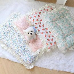 S~XL Pet Soft Mattress Lace Ice Cushion Washable Small Dog Nest Pet Bed Cushion Teddy Cat Cushion Two Sides Mat Cat Bed 240411