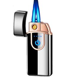 Touch Sensitive Custom Double Blue Flame Torch Lighter Without Gas And Electricity Usb Lighter