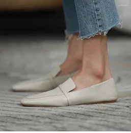 Casual Shoes Size 44 Cowhide Square Toe Women Flats Loafers Ladies Shoe Without Heel 1 CM Spring Autumn Mules Female Simple 2024