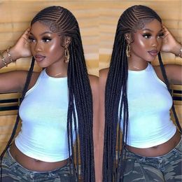 36 Inches Synthetic Lace Frontal Braided Wigs for Black Women 13x6 with Baby Hair Afro American 240419
