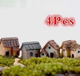 4Pcs House Miniature Figurine Fairy Garden Accessory Home Decoration Cartoon Animal Building Statue Resin Craft Doll Car 240424