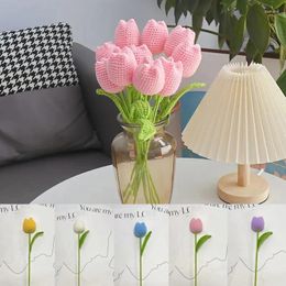 Decorative Flowers 1PC Handmade Knitting Imitation Fake Wool Finished Tulips Home Decoration Flower Gift Mother'S Day