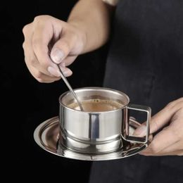 Mugs Stainless steel coffee cup set double wall heat-resistant cup with sauce spoon beverage table kitchen espresso accessories J240428