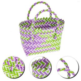 Storage Bags Pvc Woven Basket Straw Tote Fruit Outdoor Picnic Potable Shopping Bag Novelty Food Rustic Small Handle