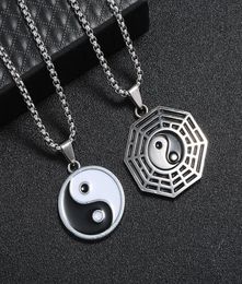 Pendant Necklaces Stainless Steel Yin Ying Yang Necklace Black White Men PU Leather Jewellery VintagePendant7614588