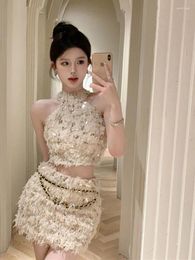 Work Dresses Spring Two Piece Set Of Tassel Sequin Top And High Waisted Skirt With Wrapped Buttocks For Women's Autumn Sets 2024
