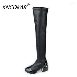 Boots Women Sequins Toes Elastic Stretching With Thick Thighs High Fashion PU Leather Riding Over The Knee