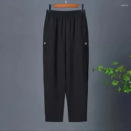 Women's Pants Fall Loose Casual Versatile Women Ankle Length Elastic High Waist Solid Colour Simple All-Match Middle Aged Trousers