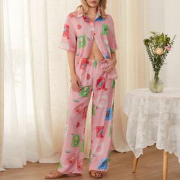 Women's Two Piece Pants Women Pajamas Set 2 Pieces Loungewear Suits Multi Patterns Print Short Sleeve Shirts Tops And Sleepwear Outfits
