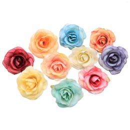 Decorative Flowers 10pcs Artificial Flower 4cm Silk Rose Head Wedding Party Home Decoration DIY Wreath Scrapbook Gift Box Craft