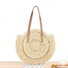 Summer Round Straw Bags for Women Rattan Bag Handmade Woven Beach CrossBody Bag Female Message Handbag 240419