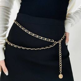 Waist Chain Belts Womens Black gold double waist chain Haute couture dress Metal chain belt embellished suit skirt Elegant temperament accessorie