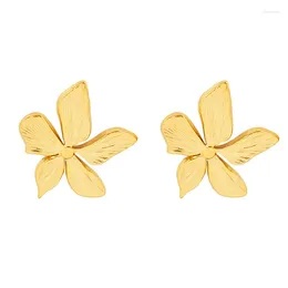 Stud Earrings Trendy Stainless Steel Flower Earring For Women Waterproof Jewellery Gold Colour Metalic 18 K Plated 2024 Trend
