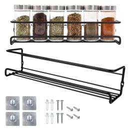 Racks WallMounted For Home Restaurant 2 Pcs Seasoning Shelf Spice Jar Storage Rack Metal Hanging Racks Single Layer Kitchen Organizer