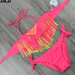 Suits 2019 Tassel Bikini For Girls With Pads Bandeau Children Swimwear Kids Two Piece Swimsuit 816 Years Old Swimming Suits Pink Teen