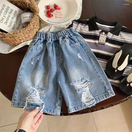 Trousers Boys Shorts 2024 Korean Style Summer All Match Solid Color Jeans Ripped Pants Simple Fashion Loose Children