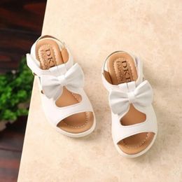 Kids Shoes Summer Hollow Flat Sandals Sweet Bow Solid Girls Shoes Baby Roman Sandals Casual Soft Sole Beach Shoes Sandalias 240415