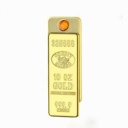 Hot Sell USB Cigarette Lighter Gold Bar Shape Charging Lighter Gift Box Packing