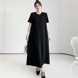 Party Dresses Japanese Korea Short Sleeve Solid Color Black Summer T Shirts Dress Fashion Women Casual Long Office Lady Work
