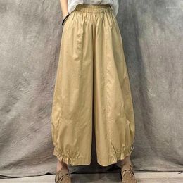 Women's Pants Elegant Vintage Dress For Women Autumn Spring Mexican Style Elastic High Waist Cotton Khaki Wide Leg Pant