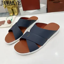 Slippers 2024 Summer Brand Men's Holiday Beach Shoes Flip Flops EVA Sole Cross Strap Leather For Men