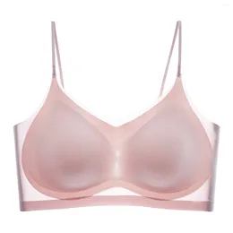 Bras 2024 Women'S Tops Sexy Seamless Ultra-Thin Ice Silk Underwear Wireless With Breast Pads