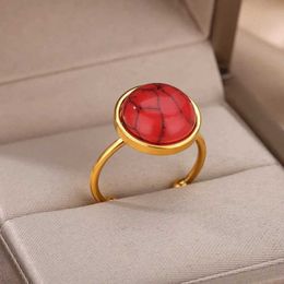 Wedding Rings Round Natural Stone Stainless Steel Rings For Women Opal Engagement Wedding Ring Adjustable Boho Vintage Jewellery New Year Gift