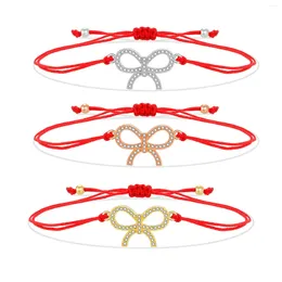 Charm Bracelets White Cubic Zirconia Crystal Lovely Bowknot Bracelet Women 2024 Fashion CZ Zircon Red String Adjustable Jewelry Gift