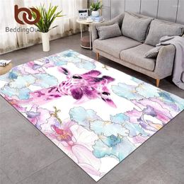 Carpets BeddingOutlet Giraffe Play Mat Modern Art Large Carpet For Living Room Pastel Painting Center Rug Animal Pink Bedroom