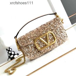 Chain Vallentiiino Designer Leather Shiny Diagonal High-end Baguette Beads Purse Bag Bags Cross Womens Goods Sequins Small Square Fashionable 3802