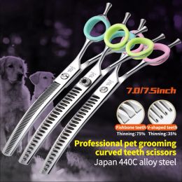 Scissors Fenice 7.0/7.5 inch Professional Dog Grooming Shears Curved Thinning Scissors for Dog Face Body Cutiing JP 440C High Quality