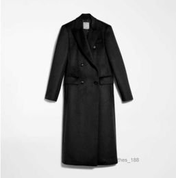 Women's Wool Coat Cashmere Coat Designer Fashion Show The Same Coat Classic Brand Maxmaras Womens Cotton Wool Double Breasted Long Coat Black 6L2J