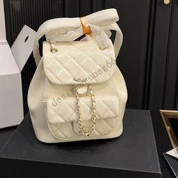 Women Designer Backpack Bag Glossy Oil Wax Calfskin Leather Diamond Light Gold Hardware Matelasse Chain Adjustable Shoulder Strap Quilted Flap School Bags