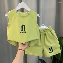 Clothing Sets Summer Boy Baby Thin Teens Casual Waistcoats Suit Girl Infant Solid Boys Cotton Tops Shorts Outfits Simple Sleeveless Vest Set