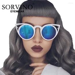 Sunglasses SORVINO 2024 Round Cat Eye Women Brand Designer Retro Vintage Pink Mirror Sun Glasses Anti Blue Light UV400