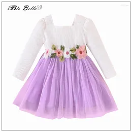 Girl Dresses Kids Girls Dress Lace Tutu Flower Full Sleeve Princess Wedding Elegant Classic Baby Vestido Soild Fashion Toddler 1-4Y Outfits