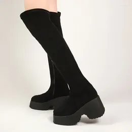 Boots Winter Women's Plus Velvet Platform Chunky Heel Over The Knee Side Zipper Riding For Women Dress Shoes