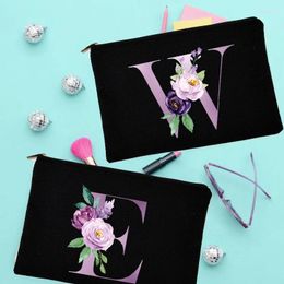 Storage Bags Bridesmaid Makeup Cases Flowers Letters Printed Cosmetic Bachelorette Party Toiletries Organizer Pouch Bride Wedding Gifts