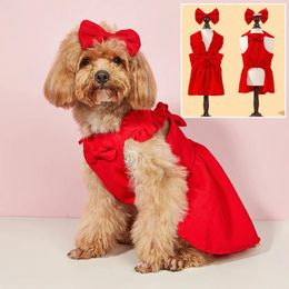 Dog Apparel Winter Cute Pet Dogs Knitting Dress Clothes Skirt With Hairpin Bowknot Cat Princess Corduroy Sweet Ruffle Edge