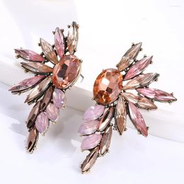 Stud Earrings Exaggerated Colourful Crystal Zircon Butterfly Wing Shaped Earring For Women Girls Big Pink Rhinestone Ear Jewellery