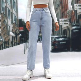 Women's Jeans Elastic Denim Pocket Woman High Street Vintage Solid Waist Slim Button Cargo Jean Pants Korean Streetwear Retro Trousers