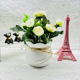 Decorative Flowers Simulation Plants Decor Elegant Artificial Potted For Home Office 6 Flower Head Table Centrepiece Indoor
