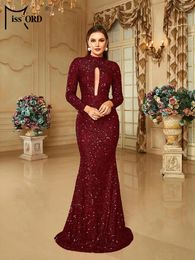 Casual Dresses Missord Wine Mermaid Evening Women 2024 Elegant Long Sleeve Turtleneck Cutout Bodycon Wedding Party Prom Dress Gown