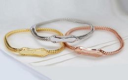 Europe America Style Lady Women Gold/Silver-Colour Hardware Engraved V Four Leaf Flower Nanogram Snake Chain Bracelet M689931049349