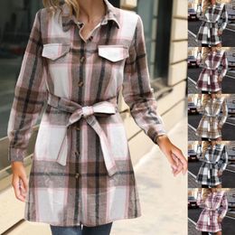 Casual Dresses Women's Striped Plaid Long Sleeve Dress Windbreaker Name Brand Jackets Women Rain Jacket Lightweight