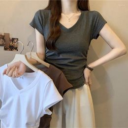 Women's Blouses Miiiix Korean Fashion Design Sense Slim Fit Tee 2024 Pleated V-neck Short Sleeve T-shirt Top Female Clothing