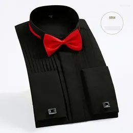 Men's Dress Shirts Arrival French Tuxedo Shirt Men Long Sleeve Mens Solid Colour Turn-Down Collar Formal Male