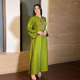 Ethnic Clothing Dubai Tassel Dress Green Muslim Abayas For Women Fashion Patchwork Long Light Luxury Moroccan Jalabia