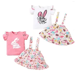 Clothing Sets CitgeeSummer Easter 18M-5Y Kids Baby Girl 2Pcs Set Cartoon Letter Print Ruffled Short Sleeve T-shirt Suspender Skirt